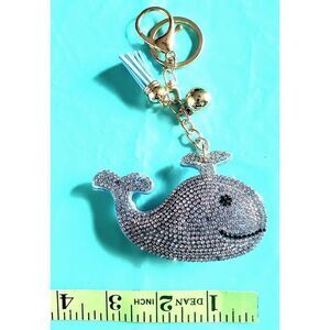 Crystal Whale Key / Purse Chain Charm with Leather Tassle